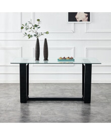 Simplie Fun glass Dining Table Large Modern Minimalist Rectangular for 6-8 with 0.4