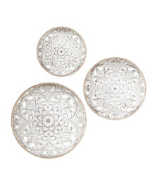 Simplie Fun medallion Trio Distressed White Floral 3-Piece Carved Wood Wall Decor Set