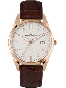 Мужские наручные часы с ремешком Мужские наручные часы с кожаным коричневым ремешком Jacques Lemans 1-2002P Sport mens 40mm 10ATM