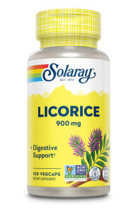 Витамины и БАДы для пищеварительной системы solaray Licorice  Солодка для поддержки пищеварения 900 мг 100 растительных капсул