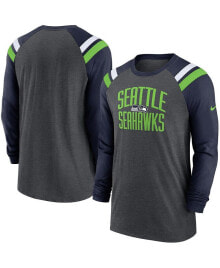 Nike men's Heathered Charcoal, College Navy Seattle Seahawks Tri-Blend Raglan Athletic Long Sleeve Fashion T-shirt