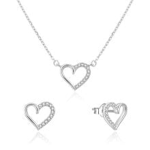 Женские комплекты бижутерии Romantic silver jewelry set hearts AGSET242L (necklace, earrings)