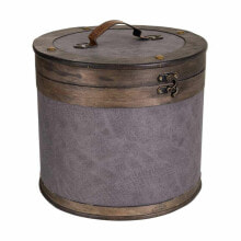 Storage Box with Lid Alexandra House Living Brown Grey PVC Wood Metal 30 x 27 x 30 cm Circular