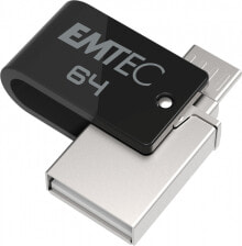 Emtec T260B, 64 ГБ, USB Type-A/Micro-USB, 2,0, 15 МБ/с, Рукав, Черный, Нержавеющая сталь