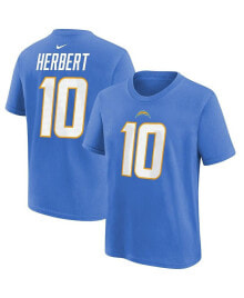 Nike youth Boys and Girls Justin Herbert Powder Blue Los Angeles Chargers Player Name and Number T-shirt