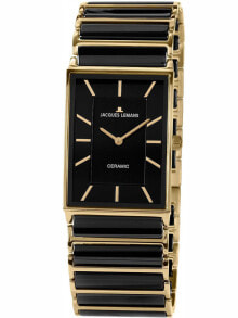 Женские часы аналоговые квадратные черно-золотой браслет Jacques Lemans