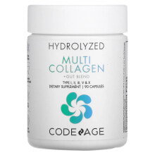 Коллаген codeAge, Смесь гидролизованного мультиколлагена и кишечника, тип I, II, III, V, X, 90 капсул