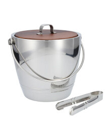 Fortessa crafthouse Stainless Steel Round Ice Bucket with Wood Lid and Tongs