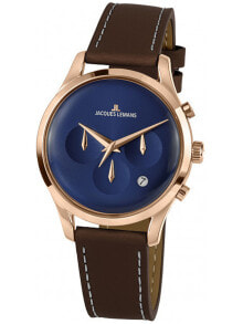 Мужские наручные часы с коричневым кожаным ремешком Jacques Lemans 1-2067G Retro Classic chrono Unisex 38mm 5ATM