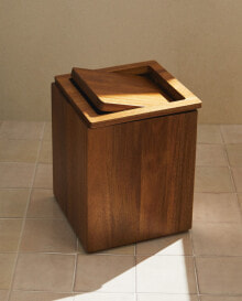 Square wooden wastepaper basket