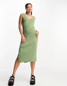 Купить женские платья BOLONGARO TREVOR: Bolongaro Trevor v-neck knitted midi dress in olive