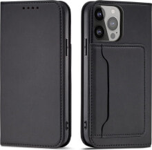 Hurtel Magnet Card Case etui do iPhone 13 pokrowiec portfel na karty kartę podstawka czarny