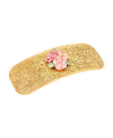 Women's Gold-Tone Large Porcelain Flower Hair Barrette