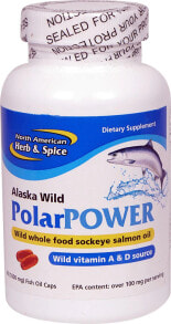 Рыбий жир и Омега 3, 6, 9 North American Herb & Spice PolarPower Sockeye Salmon Oil Масол нерки с витамином А и Е 1000 мг 60 капсул