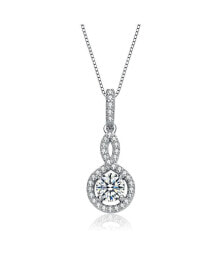 Купить кулоны и подвески Rachel Glauber: White Gold Plated with Double Halo Drop Solitaire Pendant Necklace