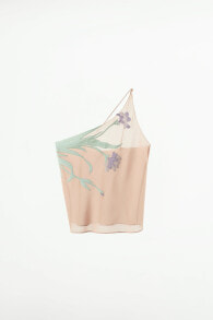 Floral embroidery asymmetric top