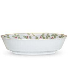 Holly & Berry Gold Oval Vegetable Bowl