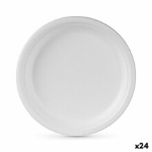 Plate set Algon Disposable White Sugar Cane 25 cm (24 Units)