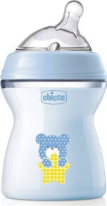 Chicco CHICCO_NaturalFeeling Butelka plastikowa 250ml ze smoczkiem silikonowym przepływ średni 2m+ Niebieska