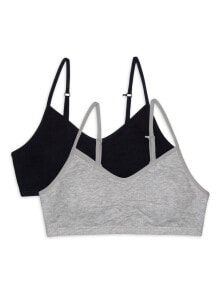 Fruit Of The Loom Sports Bra Girls' 28 Black Gray Stretch Removable Pads 2-Pack