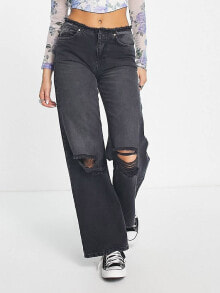 Женские джинсы only wide leg jeans with frayed low waist in black