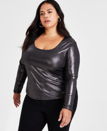 Trendy Plus Size Scoop-Neck Jersey Shine Top, Created for Macy's купить онлайн