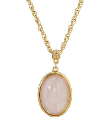 14K Gold Plated Semi Precious Rose Quartz Oval Pendant Necklace купить онлайн