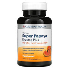 Витамины и БАДы для пищеварительной системы American Health, Super Papaya Enzyme Plus, жевательные таблетки с ферментами, папайя, 180 шт.
