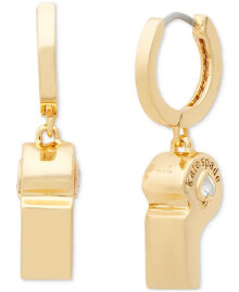 Купить серьги kate spade new york: Gold-Tone Crystal Spade Whistle Charm Hoop Earrings