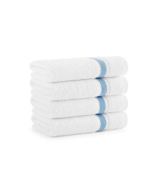 Aston and Arden aegean Eco-Friendly Recycled Turkish Hand Towels (4 Pack), 18x30, 600 GSM, White with Weft Woven Stripe Dobby, 50% Recycled, 50% Long-Staple Ring Spun Cotton Blend, Low-Twist, Plush, Ultra Soft