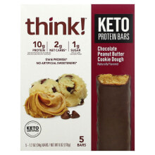 Протеиновые батончики и перекусы think !, Keto Protein Bars, шоколадное печенье с арахисовым маслом, 5 батончиков, 34 г (1,2 унции)
