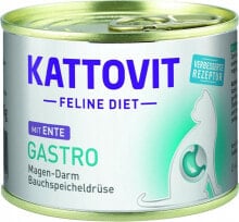 Купить влажные корма для кошек Kattovit: Kattovit KATTOVIT Gastro kaczka - puszka 185g karma dla kota