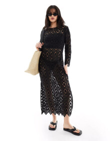 Купить черные женские платья-макси Isla & Bird: Iisla & Bird Premium maxi crochet beach dress in black