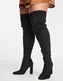 ASOS DESIGN Curve Kenni block-heeled over the knee boots in black купить в аутлете