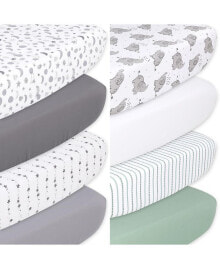 The Peanutshell celestial Stars and Elephant Fitted Crib Sheets, Unisex 8-Pack Set, Grey, Green