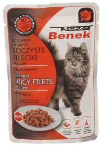 Купить влажные корма для кошек Super Benek: Super Benek Super Benek Saszetka Filet W Sosie Z Tuńczykiem 85g