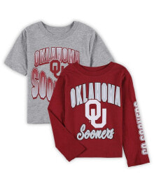 Outerstuff little Boys Crimson, Heather Gray Oklahoma Sooners Game Day T-shirt Combo Pack