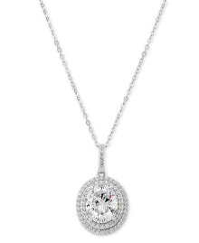 Купить ювелирные кулоны и подвески Arabella: Arabella cubic Zirconia Double Halo 18" Pendant Necklace in Sterling Silver