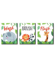 Big Dot of Happiness jungle Party Animals - Wall Art - 7.5 x 10 in - Set of 3 Signs Wash Brush Flush