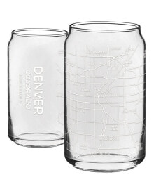NARBO tHE CAN Denver Map 16 oz Everyday Glassware, Set of 2