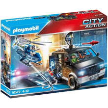 Детские игровые наборы и фигурки из дерева игровой набор с элементами конструктора Playmobil City Action Погоня за фургоном преступников на вертолете 70575