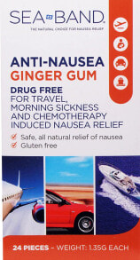 Витамины и БАДы для пищеварительной системы Sea-Band Anti-Nausea Ginger Gum Имбирная жевательная резинка от тошноты 24 шт