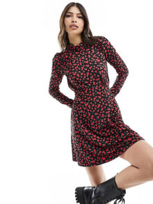 New look jersey mini flare dress in black rose print купить в аутлете