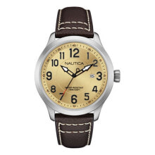 Мужские наручные часы с ремешком Мужские наручные часы с коричневым кожаным ремешком Nautica NAI10006G ( 45 mm)