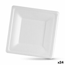 Plate set Algon Disposable White Sugar Cane Squared 20 cm (24 Units)