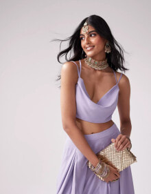 Купить женские футболки и топы Kanya London: Kanya London Bridesmaid chiffon spaghetti strap cowl neck top co-ord in lilac grey