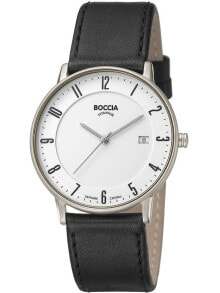Мужские наручные часы с черным кожаным ремешком Boccia 3607-02 mens watch titanium 39mm 5ATM