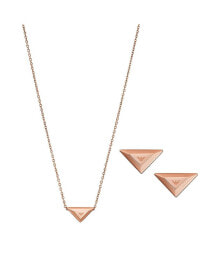 Women's Rose Gold-Tone Steel Pendant Necklace and Earrings Set купить онлайн