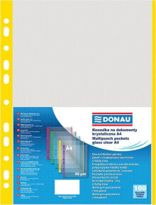 Donau Koszulki na dokumenty DONAU, PP, A4, krystal, 40mikr., kolorowy brzeg - żółty, 100szt.