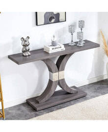 Simplie Fun gray Wood Foyer Table With Stainless Steel Bracket